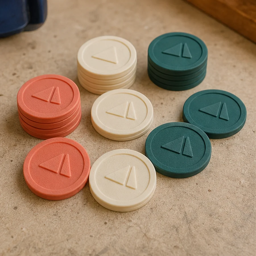 Petite série de jetons de caddie imprimés en 3D avec pictogramme