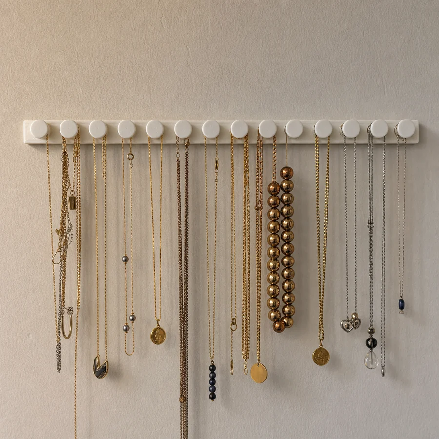 Organiseur mural de colliers imprimé en 3D avec bijoux suspendus