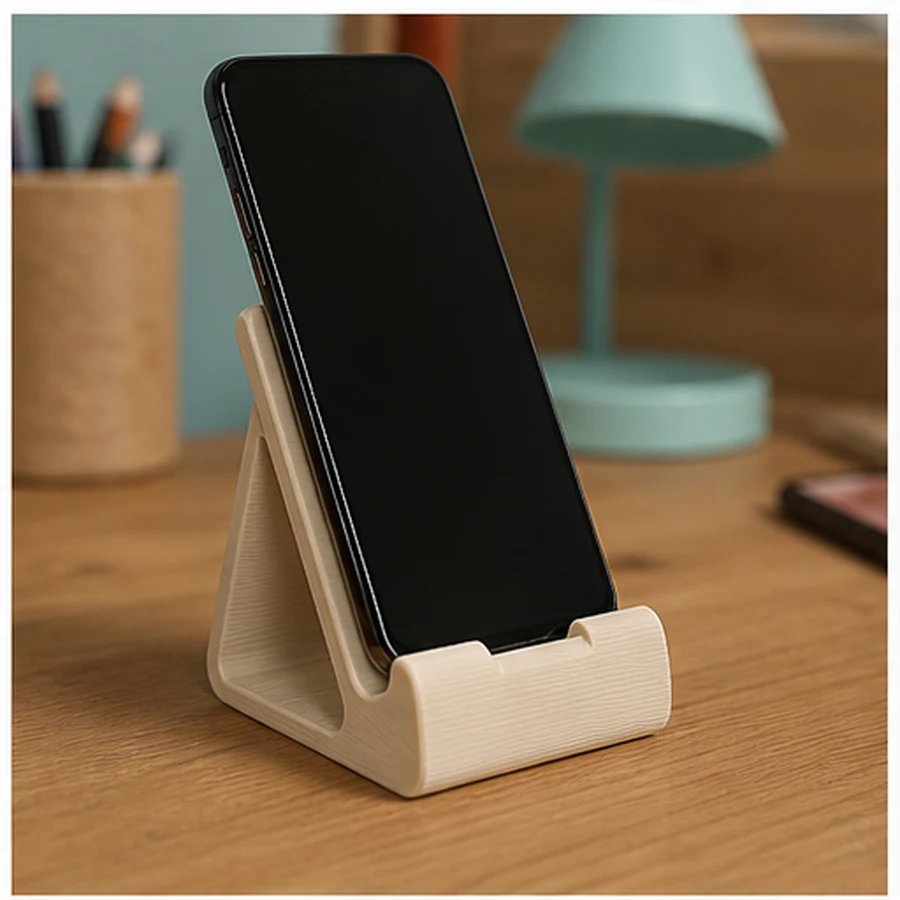 Support de téléphone imprimé en 3D posé sur un bureau