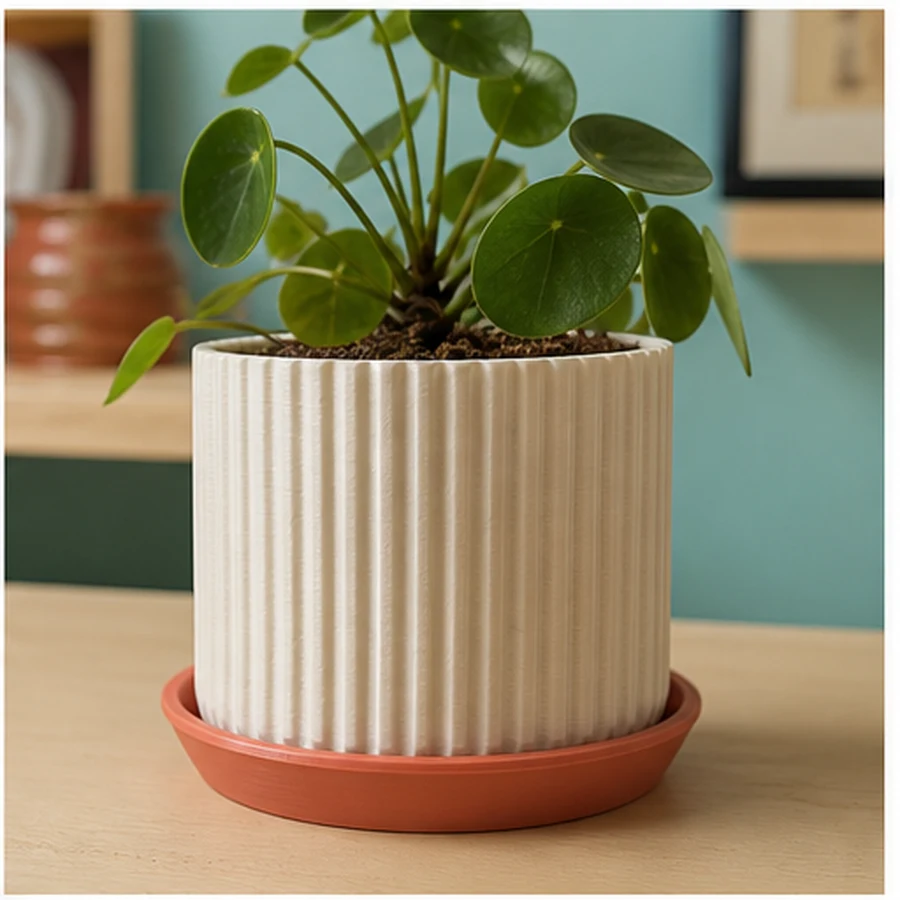 Cache-pot rainuré imprimé en 3D avec coupelle